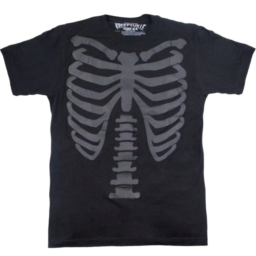 Halloween Skeleton Men's Black on Black Graphic Tee S-M-L-XL-2XL-3XL NWT